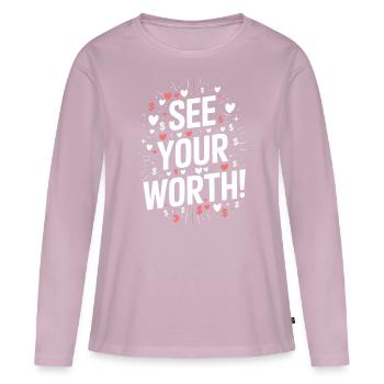 Recognize Your Worth Motivational Quote - Women's Premium Organic Long Sleeve Shirt - dusky pink - Front - Julia (174cm)