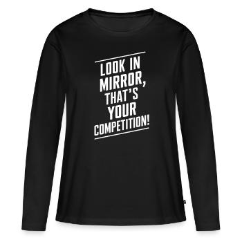 Miroir Miroir Citation de motivation - T-shirt manches longues Premium bio Femme - noir - Devant - Julia (174cm)