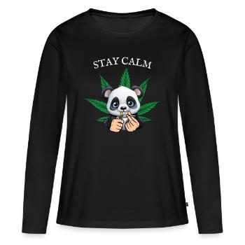 Panda détendu - T-shirt manches longues Premium bio Femme - noir - Devant - Julia (174cm)