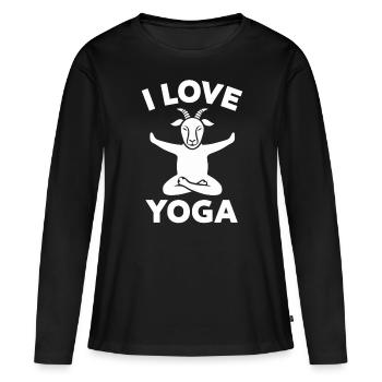 Motif d’amour et de relaxation du yoga de la chèvre - T-shirt manches longues Premium bio Femme - noir - Devant - Julia (174cm)
