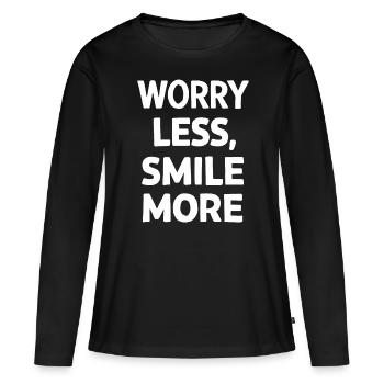 Moins d’inquiétude, plus de sourire, plus de motivation - T-shirt manches longues Premium bio Femme - noir - Devant - Julia (174cm)