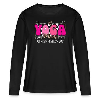 Mère Fan De Yoga Maman Adore Yoga - T-shirt manches longues Premium bio Femme - noir - Devant - Julia (174cm)