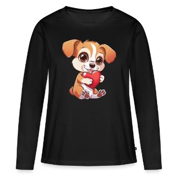 Adorable chiot tenant un coeur - Mignon et adorable - T-shirt manches longues Premium bio Femme - noir - Devant - Julia (174cm)