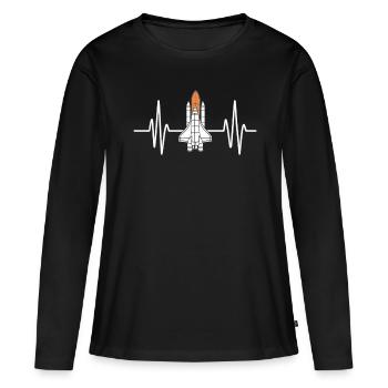 Fascination pour la navette spatiale Heartbeat - T-shirt manches longues Premium bio Femme - noir - Devant - Julia (174cm)