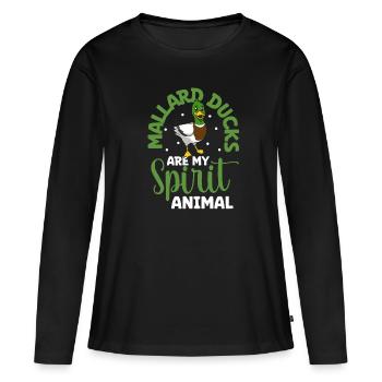 Animal préféré - Canard colvert - T-shirt manches longues Premium bio Femme - noir - Devant - Julia (174cm)