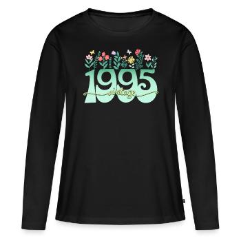 Motif Fleurs 1995 Fête Anniversaire Femme 30 Ans - T-shirt manches longues Premium bio Femme - noir - Devant - Julia (174cm)
