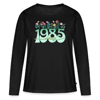 Blumen 1985 Geburtstagsfrau 40 Jahre - Frauen Premium Bio Langarmshirt - Schwarz - Vorne - Julia (174cm)