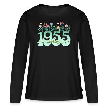 Blumenmuster 1955 Geburtstagsfeier Frau 70 Jahre - Frauen Premium Bio Langarmshirt - Schwarz - Vorne - Julia (174cm)