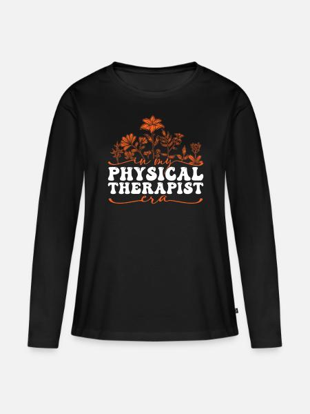 In My Physical Therapist Era Blumen - Frauen Premium Bio Langarmshirt - Schwarz