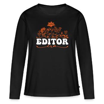 In My Editor Era Blumenmotiv - Frauen Premium Bio Langarmshirt - Schwarz - Vorne - Julia (174cm)