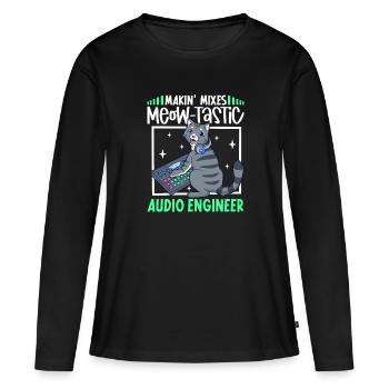 Chat à la table de mixage - ingénieur du son - T-shirt manches longues Premium bio Femme - noir - Devant - Julia (174cm)