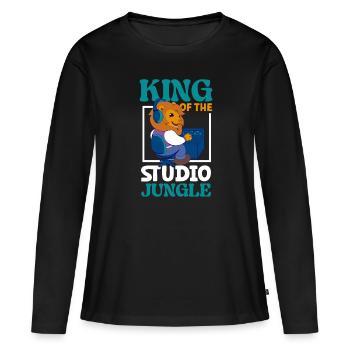 Lion à la table de mixage - ingénierie du son - T-shirt manches longues Premium bio Femme - noir - Devant - Julia (174cm)