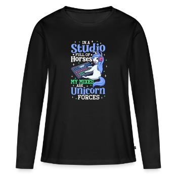 Unicorn Forces à la table de mixage - Ingénieur du son - T-shirt manches longues Premium bio Femme - noir - Devant - Julia (174cm)