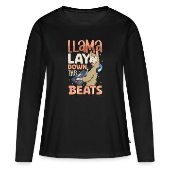 Lama à la table de mixage - Ingénieur du son - T-shirt manches longues Premium bio Femme - noir - Devant - Julia (174cm)