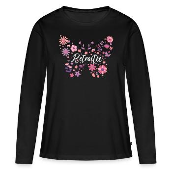Papillon Jeune Retraitée Femme Retraite - T-shirt manches longues Premium bio Femme - noir - Devant - Julia (174cm)