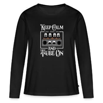 Keep Calm and Tube On - Valve à tube - T-shirt manches longues Premium bio Femme - noir - Devant - Julia (174cm)