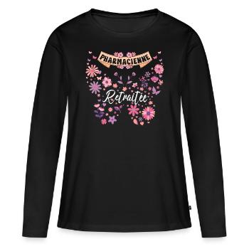 Papillon Femme Pharmacienne Retraite - T-shirt manches longues Premium bio Femme - noir - Devant - Julia (174cm)