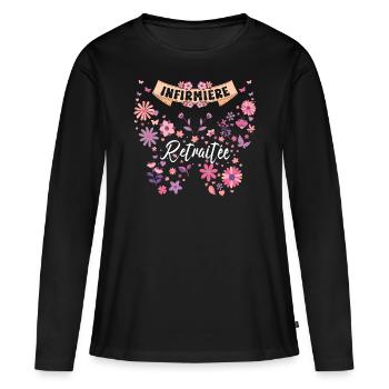 Papillon Femme Infirmière Retraite - T-shirt manches longues Premium bio Femme - noir - Devant - Julia (174cm)