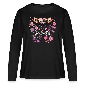 Papillon Femme Secrétaire Retraite - T-shirt manches longues Premium bio Femme - noir - Devant - Julia (174cm)
