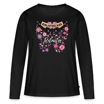 Papillon Femme Bibliothécaire Retraite - T-shirt manches longues Premium bio Femme - noir - Devant - Julia (174cm)