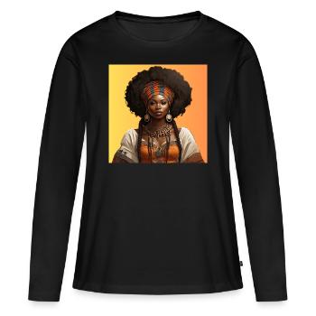 Afro Style Splendeur Ethnique - T-shirt manches longues Premium bio Femme - noir - Devant - Julia (174cm)