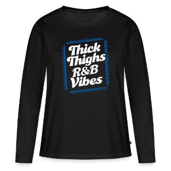 Cuisses épaisses R&B Vibes des années 90 - T-shirt manches longues Premium bio Femme - noir - Devant - Julia (174cm)