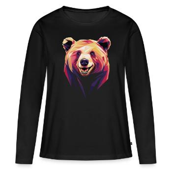 Œuvre d’art de tête d’ours polygonale colorée - T-shirt manches longues Premium bio Femme - noir - Devant - Julia (174cm)