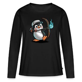 Pingouin avec arc et flèche - T-shirt manches longues Premium bio Femme - noir - Devant - Julia (174cm)