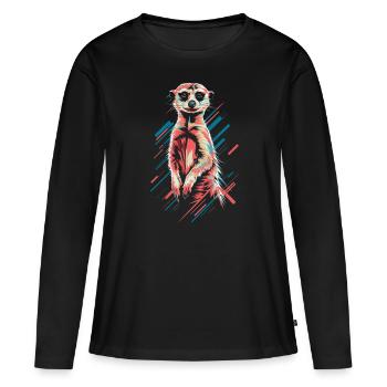 Cooler Erdmännchen Look in Bunt - Frauen Premium Bio Langarmshirt - Schwarz - Vorne - Julia (174cm)