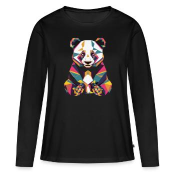 Bunter Geometrischer Panda Kunstwerk - Frauen Premium Bio Langarmshirt - Schwarz - Vorne - Julia (174cm)