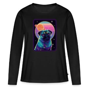 Tierkunst Planet Fantasy Kunstwerk: Mops mit - Frauen Premium Bio Langarmshirt - Schwarz - Vorne - Julia (174cm)