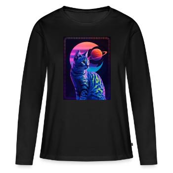 Tierkunst Planet Fantasie Kunstwerk: Katze im - Frauen Premium Bio Langarmshirt - Schwarz - Vorne - Julia (174cm)