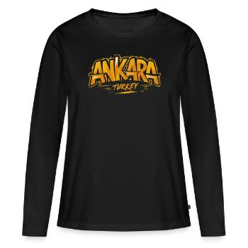 Ankara Turquie Souvenir Lettrage - T-shirt manches longues Premium bio Femme - noir - Devant - Julia (174cm)