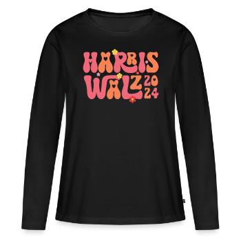 Kamala Harris Walzer Walzer 2024 Retro - Frauen Premium Bio Langarmshirt - Schwarz - Vorne - Julia (174cm)