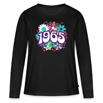 Rétro Groovy Année 1965 Femme 60 Ans Anniversaire - T-shirt manches longues Premium bio Femme - noir - Devant - Julia (174cm)