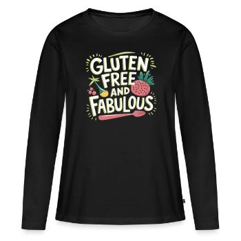 Sans gluten et fabuleux - T-shirt manches longues Premium bio Femme - noir - Devant - Julia (174cm)