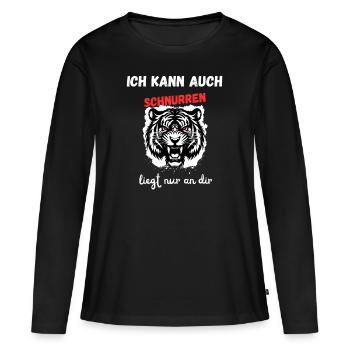 Tiger T-Shirt Ich kann auch schnurren - Frauen Premium Bio Langarmshirt - Schwarz - Vorne - Julia (174cm)