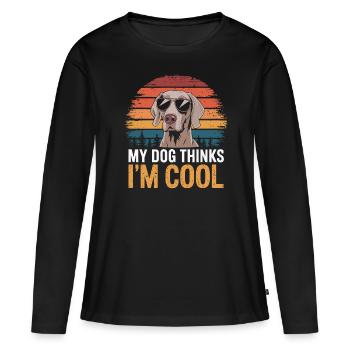 Weimaraner Mein Hund Denkt Das Ich Cool Bin - Frauen Premium Bio Langarmshirt - Schwarz - Vorne - Julia (174cm)