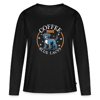 Café et dentelle bleue - T-shirt manches longues Premium bio Femme - noir - Devant - Julia (174cm)