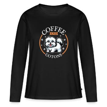 Café et Coton de Tuléar - T-shirt manches longues Premium bio Femme - noir - Devant - Julia (174cm)