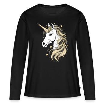 Licorne magique en noir, blanc et or - T-shirt manches longues Premium bio Femme - noir - Devant - Julia (174cm)
