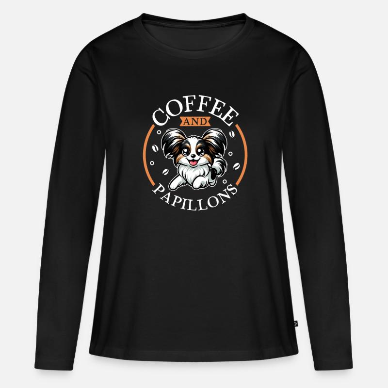 Kaffee und Papillon - Frauen Premium Bio Langarmshirt - Schwarz