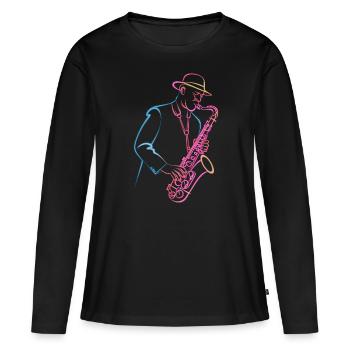 Saxophoniste de jazz unique dans un style rétro - T-shirt manches longues Premium bio Femme - noir - Devant - Julia (174cm)