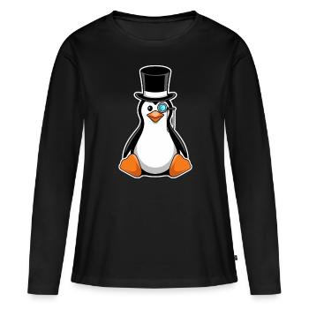 Pingouin élégant avec chapeau haut de forme et monocle - T-shirt manches longues Premium bio Femme - noir - Devant - Julia (174cm)