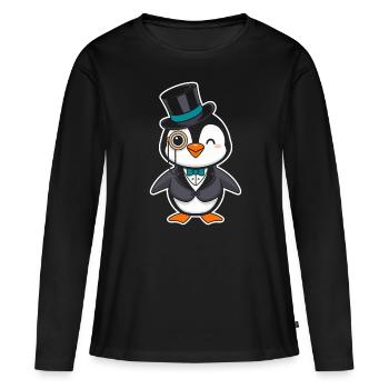 Pingouin élégant avec chapeau haut de forme et monocle - T-shirt manches longues Premium bio Femme - noir - Devant - Julia (174cm)