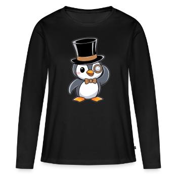 Pingouin élégant avec chapeau haut de forme et monocle - T-shirt manches longues Premium bio Femme - noir - Devant - Julia (174cm)