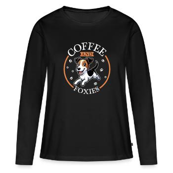 Café et fox-terrier à poil lisse - T-shirt manches longues Premium bio Femme - noir - Devant - Julia (174cm)
