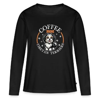 Café et terrier tibétain - T-shirt manches longues Premium bio Femme - noir - Devant - Julia (174cm)