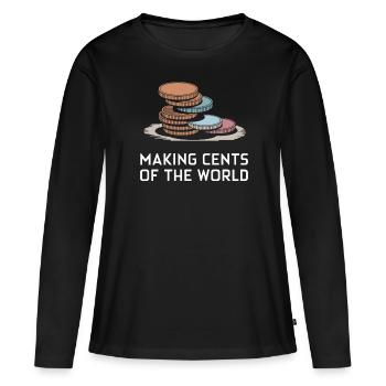Faire des centimes du monde Pile de pièces Humour - T-shirt manches longues Premium bio Femme - noir - Devant - Julia (174cm)
