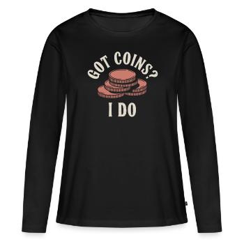 Collectionneur de pièces de monnaie : avez-vous des pièces de monnaie ? - T-shirt manches longues Premium bio Femme - noir - Devant - Julia (174cm)